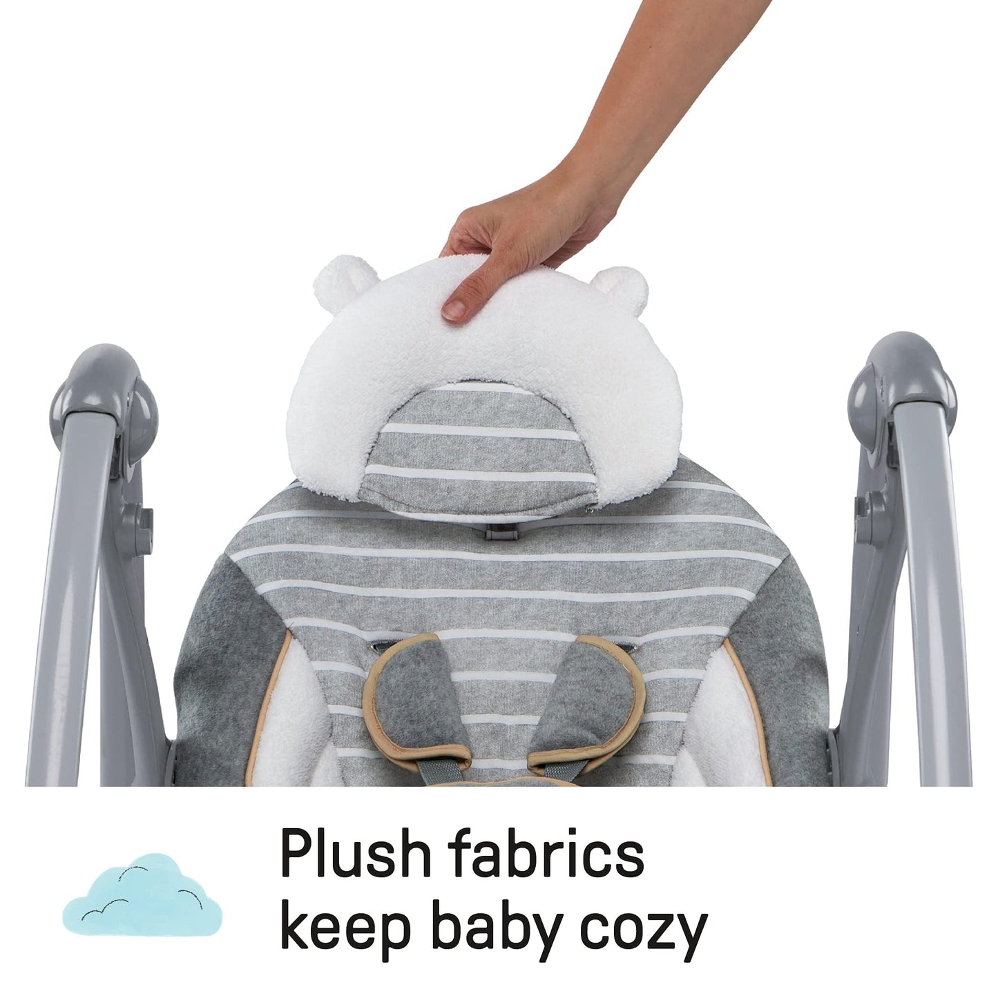 Ingenuity Swing 'n Go Deluxe 5-Speed Baby Swing with Cushioned Harness - Foldable, Portable, 2 Plush Toys & Sounds, 0-9 Months 6-20 lbs (Bella Teddy)