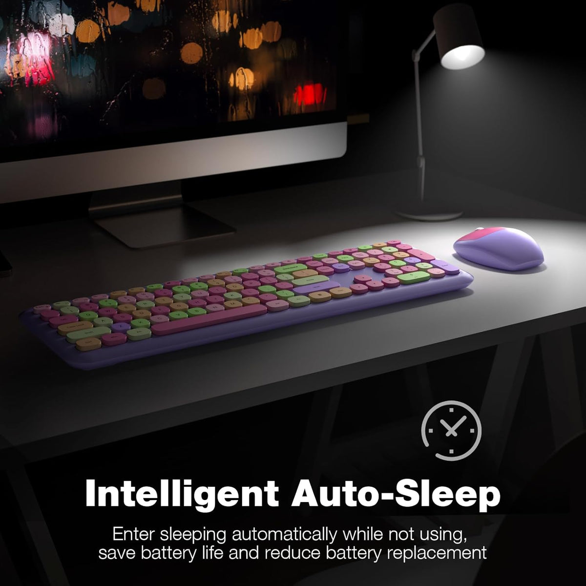 KNOWSQT Wireless Keyboard and Mouse Combo, Pale Purple Full-Sized 2.4G Silent Keycap Colorful Keyboards, USB Dongle Plug Play, for Laptop, Windows, PC, Computer, Desktop