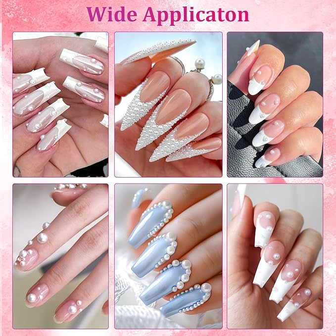 Belleboost Flat Back Pearls Kits 2 Boxes of Flatback White Half Round Pearls with Pickup Pencil and Tweezer for Home DIY and Professional Nail Art, Face Makeup and Craft