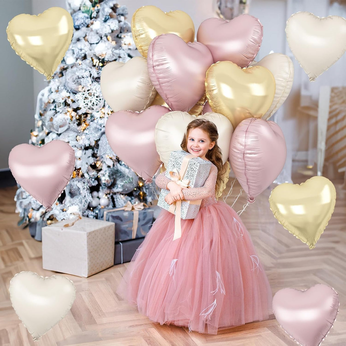 Dusty Pink Cream Heart Balloons, 12Pcs 18 Inch Retro Blush Pink Nude Apricot Beige Pastel Gold Neutral Heart Shape Foil Balloon for Birthday Wedding Baby Bridal Shower Valentines Party Decorations