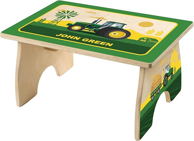 Tractor Step Stool for Toddlers- Personalized Wood Kids Step Stool with Name for Kitchen Sink, Bathroom, Potty Training, Toilet, Kitchen Sink- Sturdy and Safe- Made in USA by BloomOwl (Tractor)