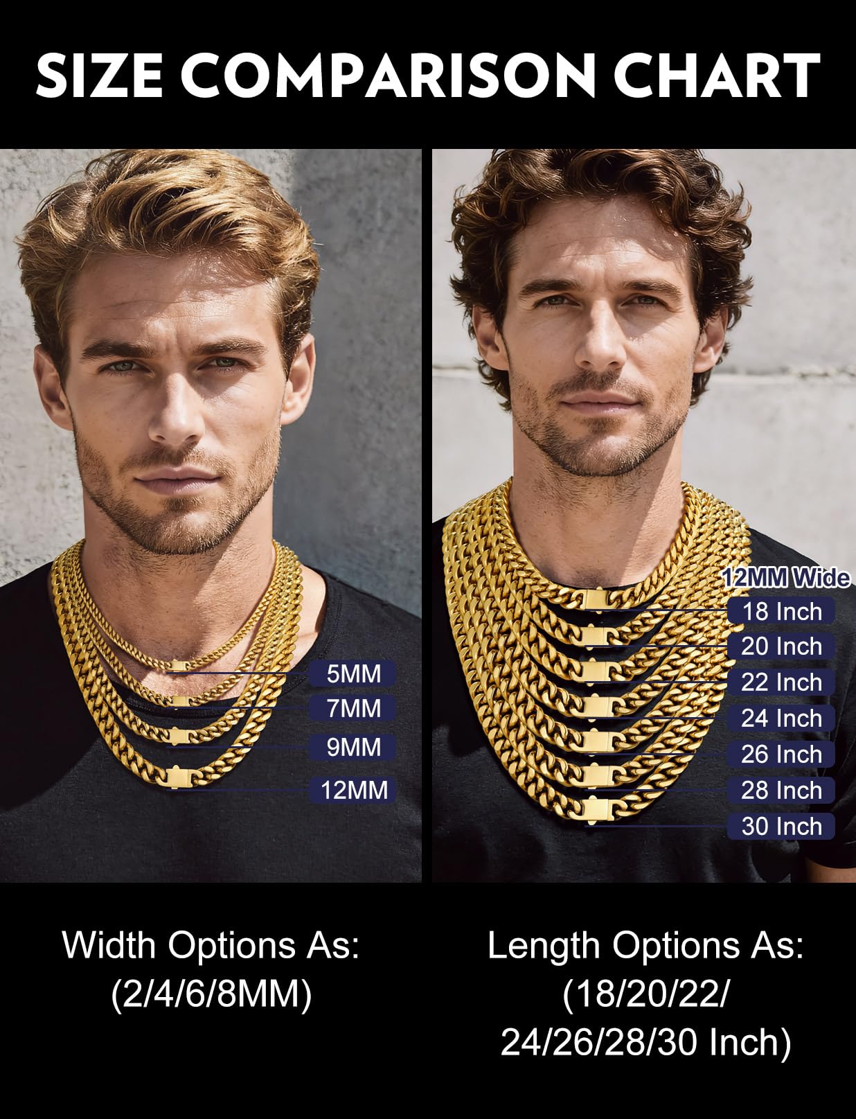 Bandmax 12MM Wide Chunky Big 14K Gold Plated Chain Necklaces for Men 80S 90S Party Old School Necklace Chain Jewelry Mens Gold Plated Stainless Steel Chains