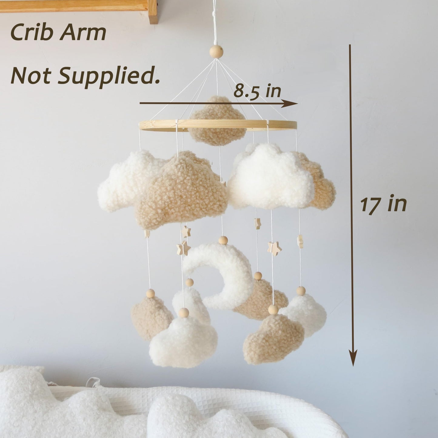 Goukurlsma Neutral Boho Cloud Mobile for Crib with Moon Neutral Baby Crib Mobile Boho Crib Mobile Boucle Baby Mobile for Crib Bassinet