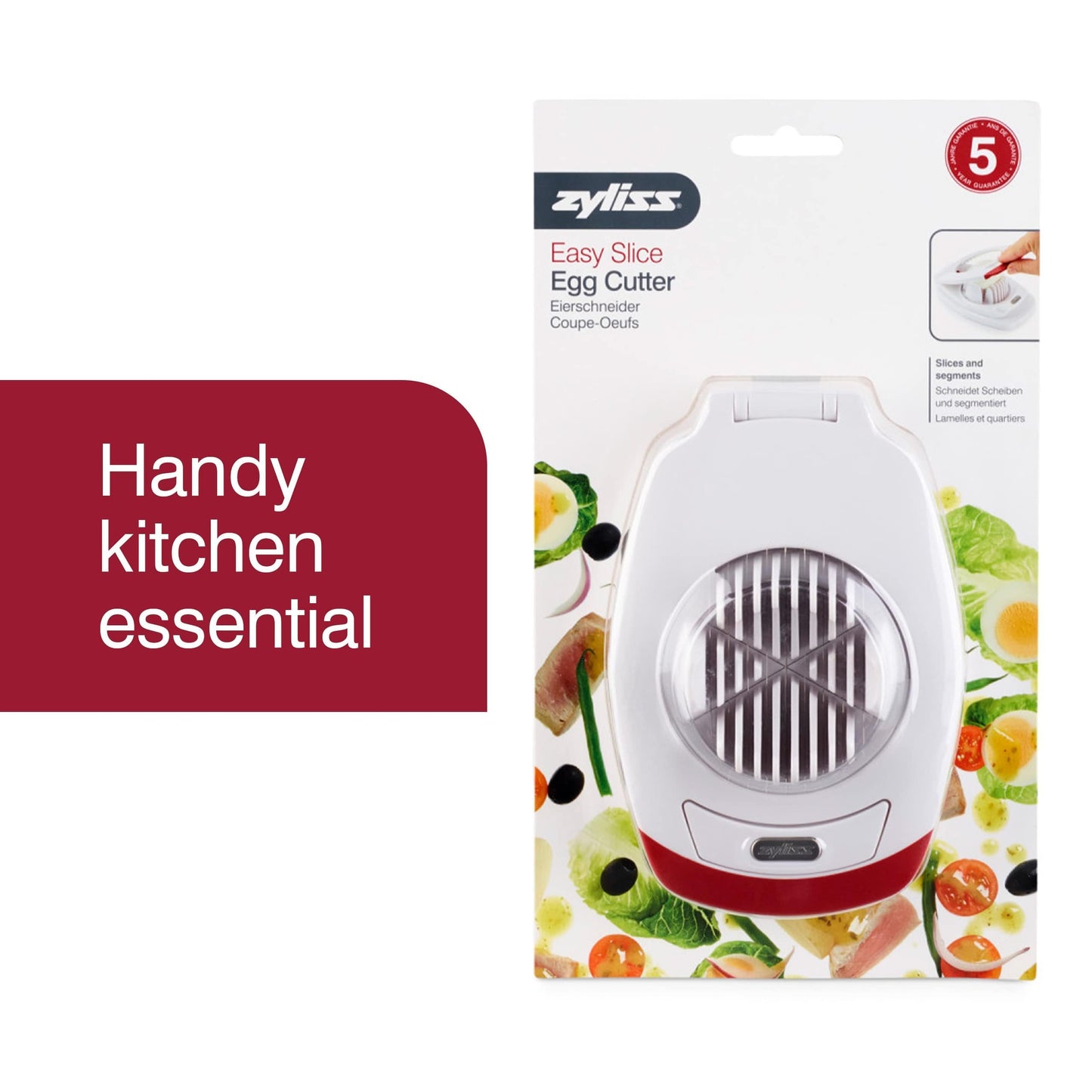 ZYLISS Egg Slicer - Non Slip, Egg Cutter and Wedger with Built in Shell Piercer