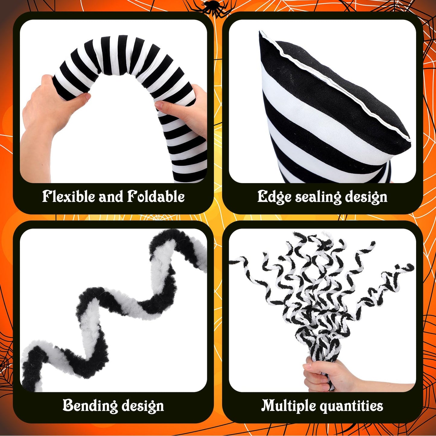 Cinnvoice 13.12 ft Sandworm Christmas Tree Garland Decorations with 10 Pcs Black and White Christmas Plush Cuttings for Xmas Tree Ornament Spooky Nightmare Party Decor