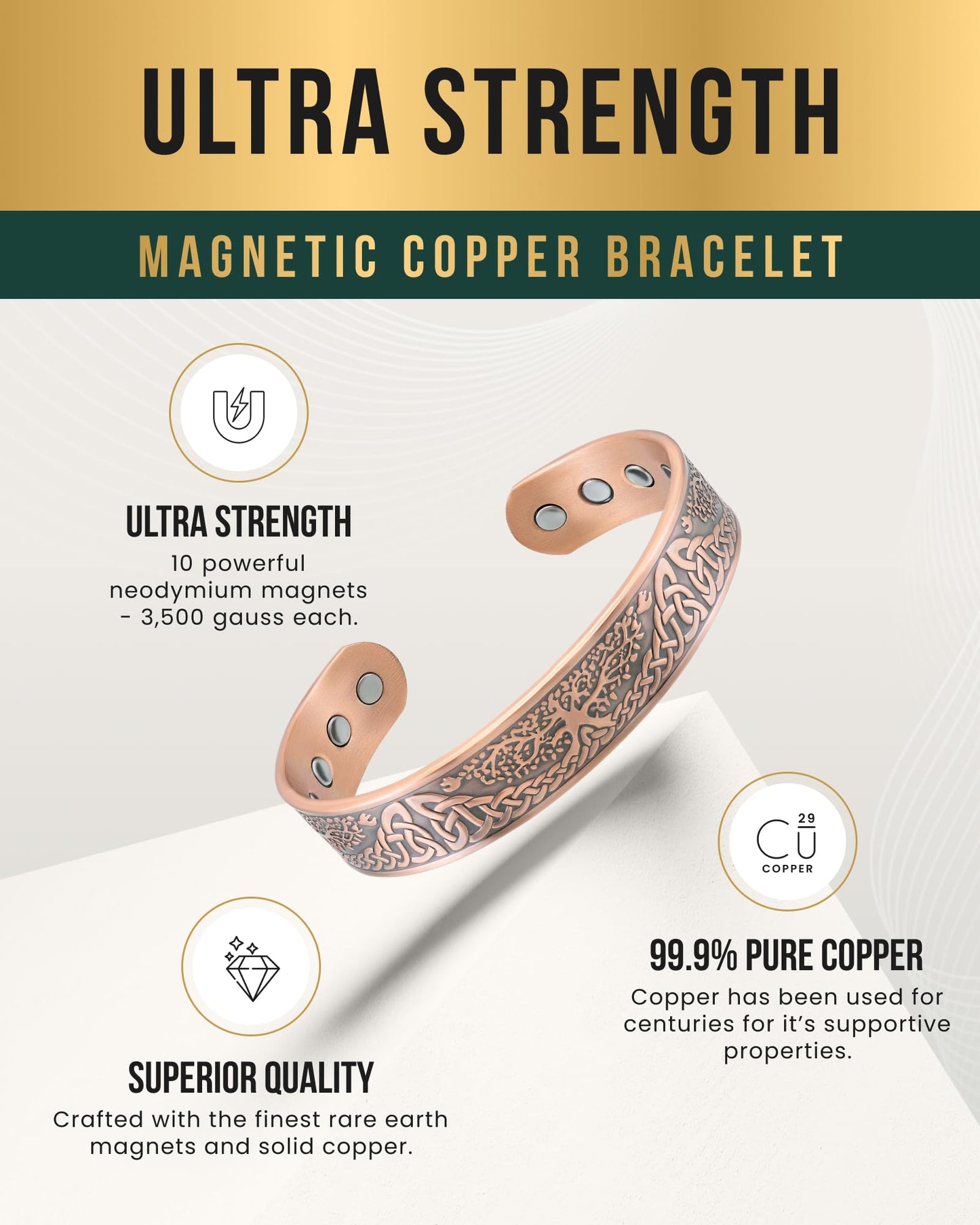 MagnetRX® Magnetic Copper Bracelets for Men – Effective 99.9% Pure Copper Bracelet for Men – Adjustable Copper Magnetic Bracelets (Irish Tree)