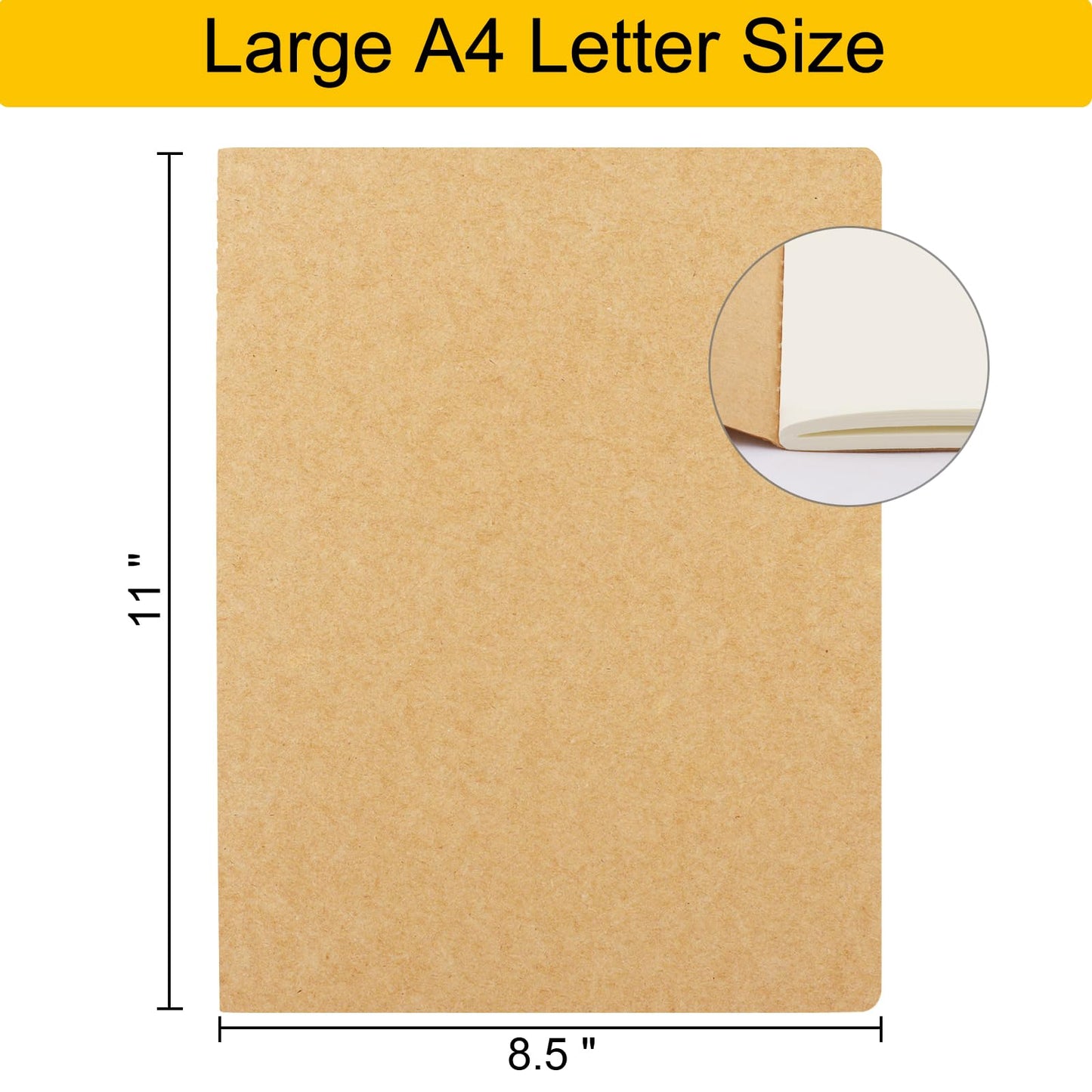 EUSOAR Blank Journal Notebook, 3 Packs Large A4 8.5" x 11" 40 Sheets/ 80 Pages, 100gsm Thick Paper Kraft Sketchbook Composition Diary Subject Notebooks Planner Journal for Students Office