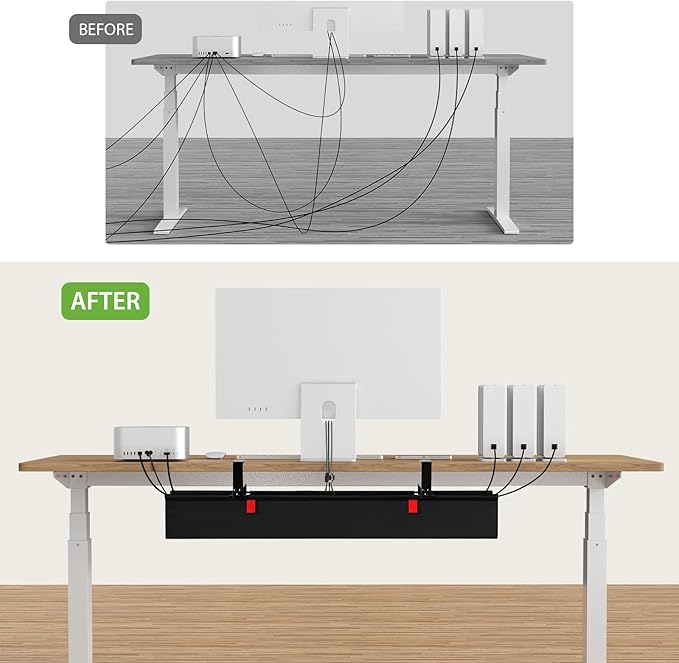 KEEGH Large 36" Under Desk Cable Management Tray - Under Desk Cord Organizer - Clamp/Screw Mount - Support Upto 70lbs - Fabric Wire Management - Gaming/PC Cable Raceways - Cord Hiders for Office/Home