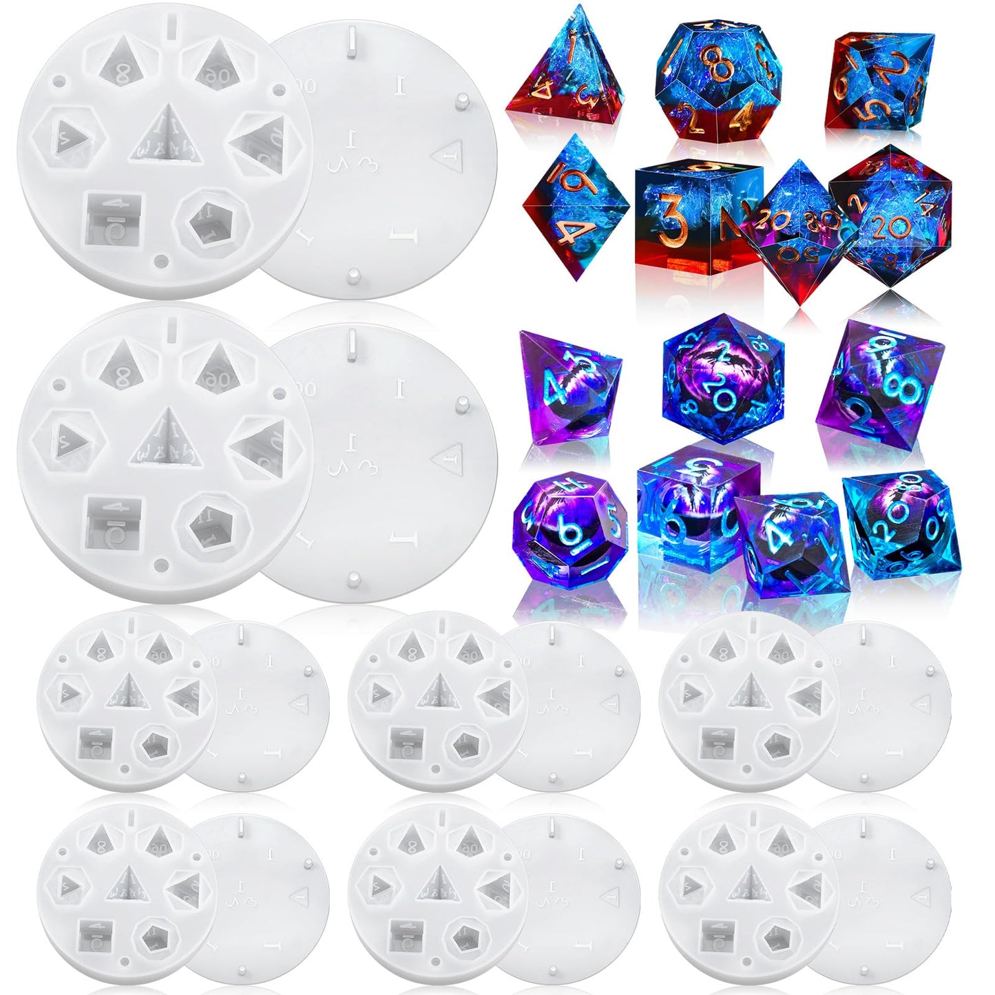 WILLBOND 8 Pcs Dice Resin Molds Silicone for Epoxy Resin Casting with 7 Standard Stereoscopic Cavities, Food Grade Silicone Molds for DIY Dices Making, Table Board Game
