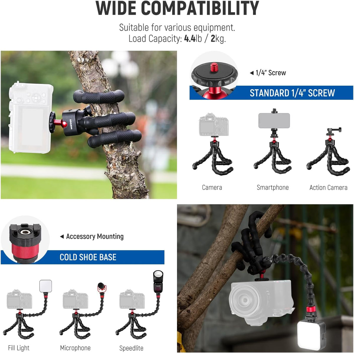 NEEWER T91 Flexible Tripod for iPhone Mini Cellphone Tripod Stand for Vlog, Magic Arms/Shutter/Phone Clamp/Action Camera Mount Compatible with GoPro