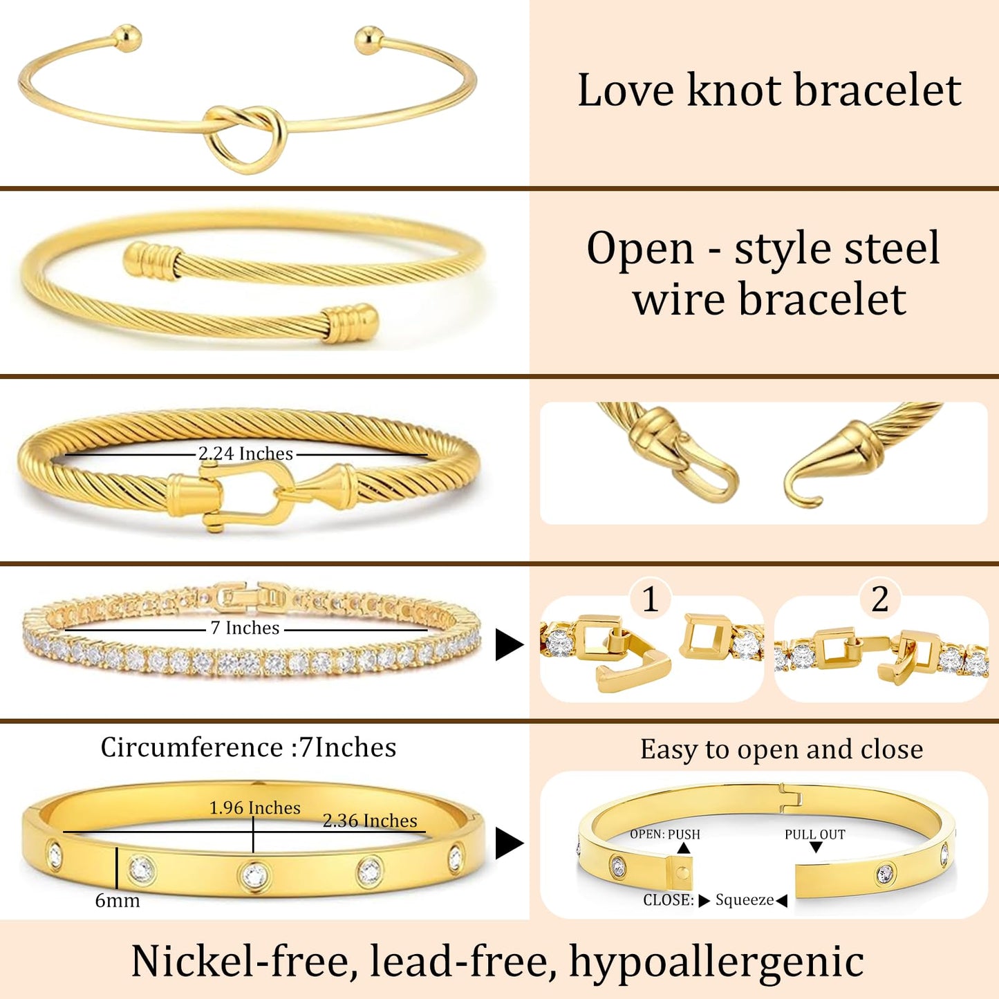 FAFUGA 18 K Gold Plated Love Bangle Bracelet Stack Cuff Jewelry for Women Jewelry Set for Women Gift with Box (style4)