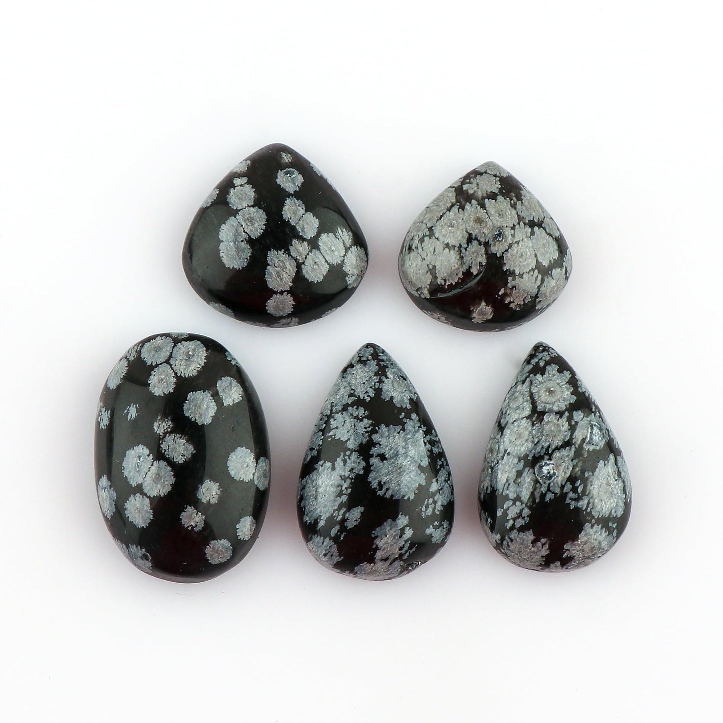 CRYSTALIS Wholesale 5pcs Natural Snowflake-Obsidian Loose Gemstone Bulk Cabochons Jewelry Making Supply, Chakra Healing Polished Stones, Wire Wrapping, DIY, Gem Collection, Mix-Shape, 15-20mm