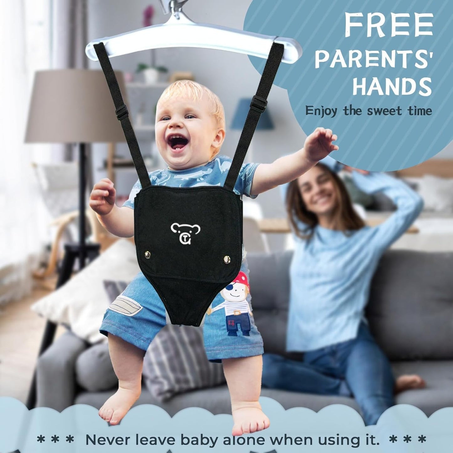 G TALECO GEAR Baby Jumper with Stand,Baby Bouncer,Easy Set-Up,Baby Exerciser for Active Babies,Suitable for Indoor and Outdoor, Water Mat Include (Black)