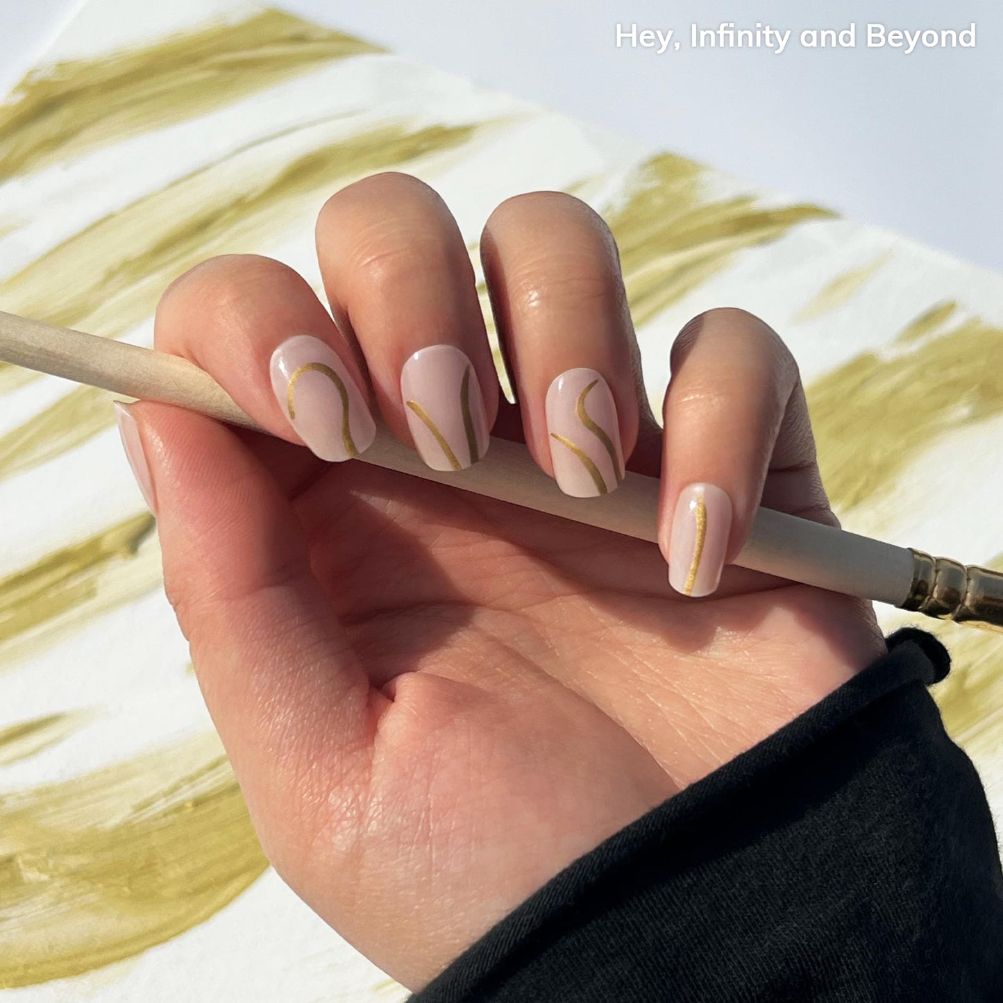 Heyhae Semi Cured Gel Nail Strips | No LED Lamp Needed | Solid, Nude, Spring | Easy Apply & Remove, Salon Quality | Includes 28 Strips, 1 Prep Pads, Nail File & Wooden stick - Hey, Infinity and Beyond