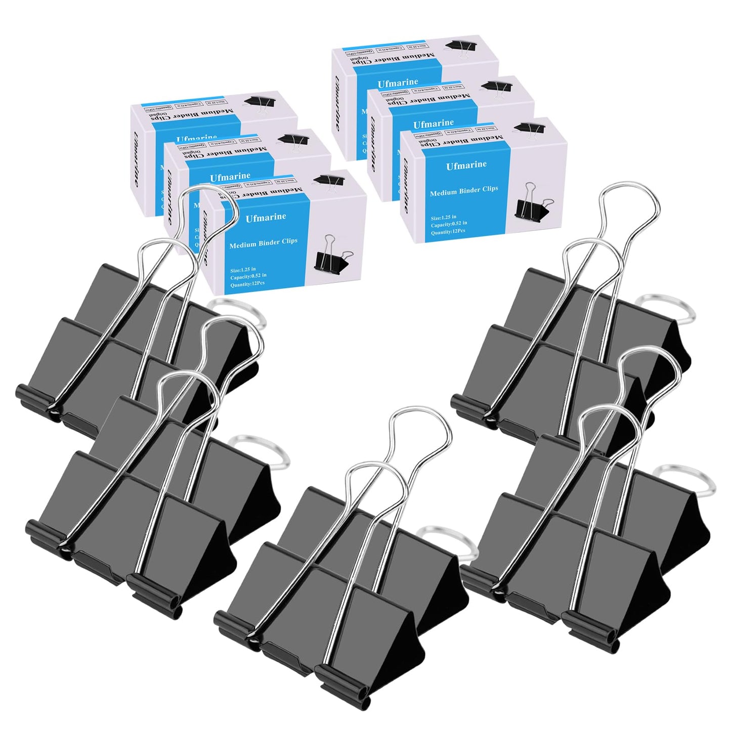 Ufmarine Medium Binder Clips 1.25 inch Length, (72 Pcs) Medium Paper Clips for Office Supplies