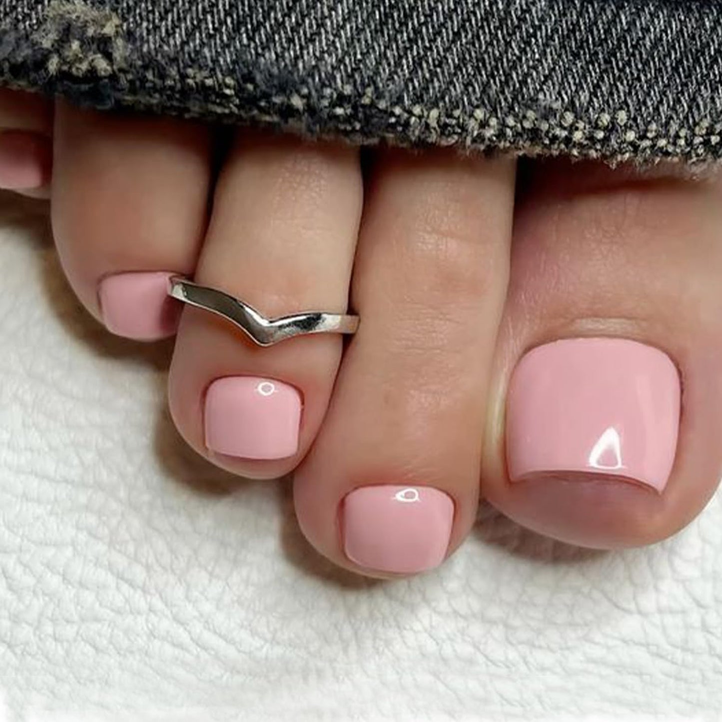 Modelones Press on Toenails Short, Soft Pink Toe Press on Nails Square, Reusable Nail Kit with Nail Glue Adhesive Tabs Mini Nail File, Toe Nails 36Pcs 18Sizes, Spring Summer Women Girl Gift