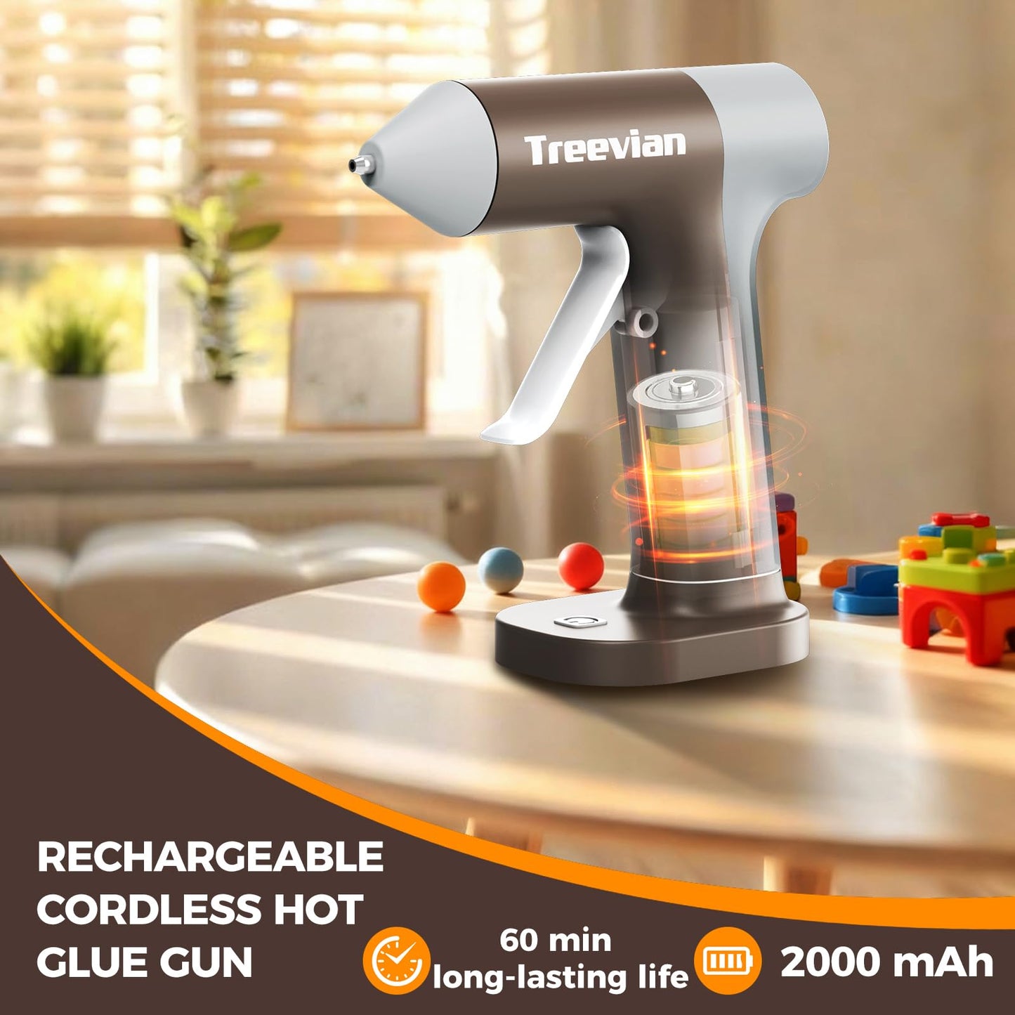 Treevian Cordless Hot Glue Gun Kit With 25pcs Glue Sticks, 30s Fast Preheating USB-C Rechargeable Mini Glue Gun, Smart Power-off, Hot Melt Gun for School, DIY Craft, and Home Repair