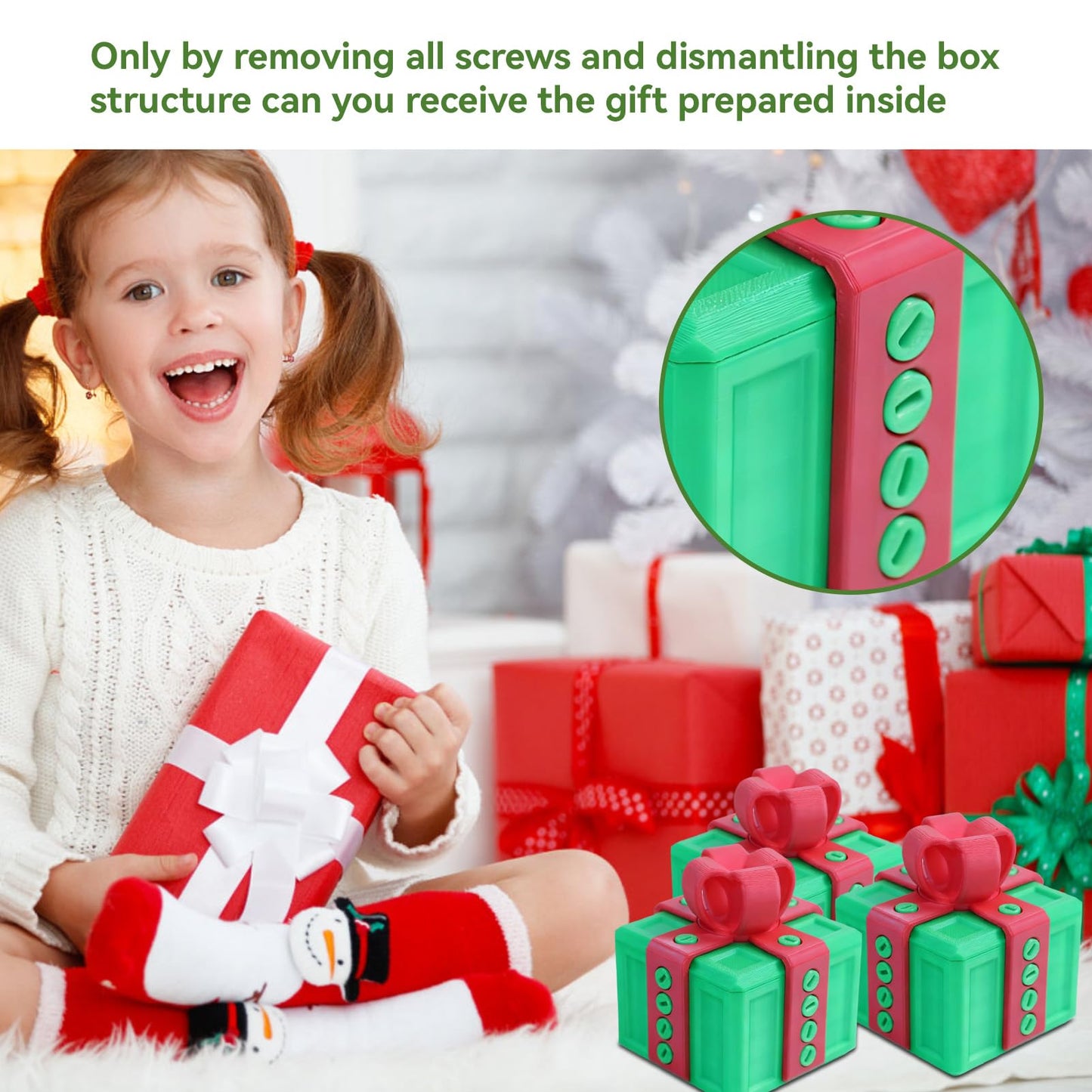 Frdhee Annoying Gift Box with Screws, 3D Printed Prank Screw Box Surprise Funny Prank Christmas Gift Box, Hilarious Money Card Container, Novelty 3D Printed Annoying Box, 6.5x6.5cm(Red green)