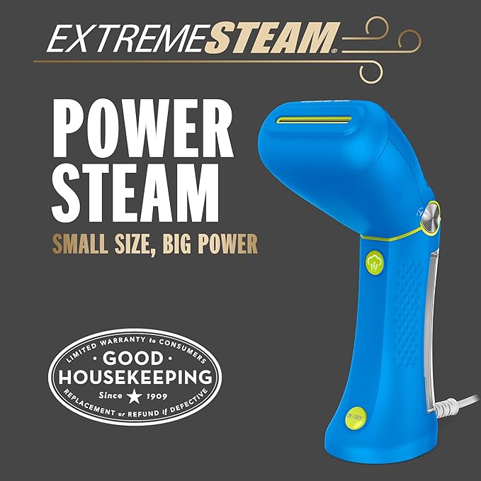 Conair Handheld Garment Steamer for Clothes - Power Steam: Small Size, Big Power - Great for Home, Office, or Travel with Dual Voltage for Worldwide Use, Blue