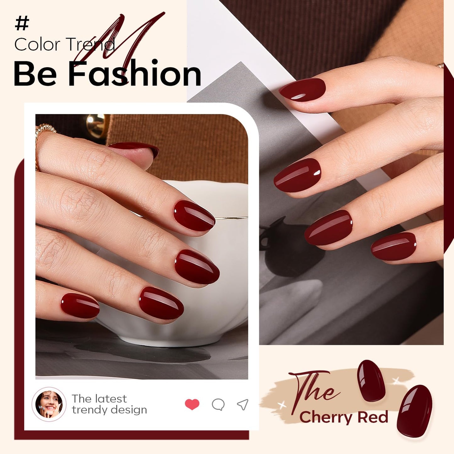 modelones Dark Red Short Press On Nails with Modelones French Tip Press on Nails Almond