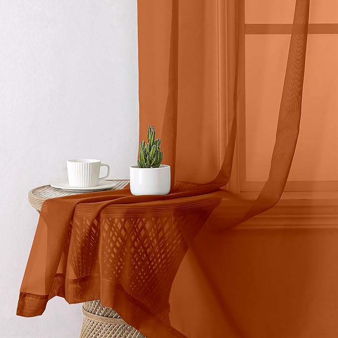 Lecloud Orange Sheer Curtains 96 Inches Long 2 Panels, Light Filtering Voile Airy Curtains, Balance Light Privacy Window Treatments with Rod Pocket for Bedroom Living Room, Each 42" W x 96" L