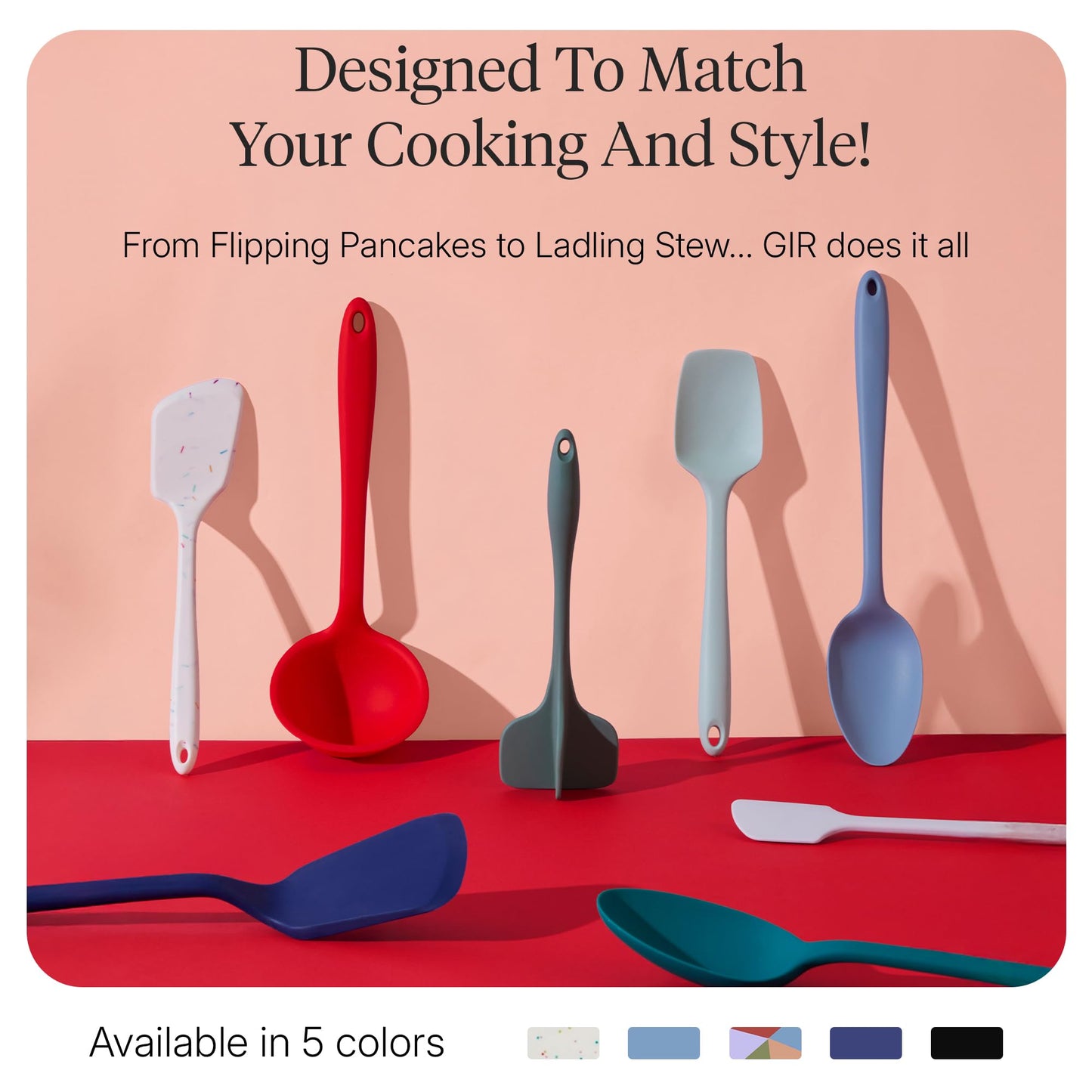 GIR: Get It Right 5 Piece Silicone Kitchen Utensils Set - Ladle, Spatula, Flip, Spoon & Spoonula - Non-Toxic Cooking Utensils for Nonstick Cookware, Cooking and Baking - Sprinkles