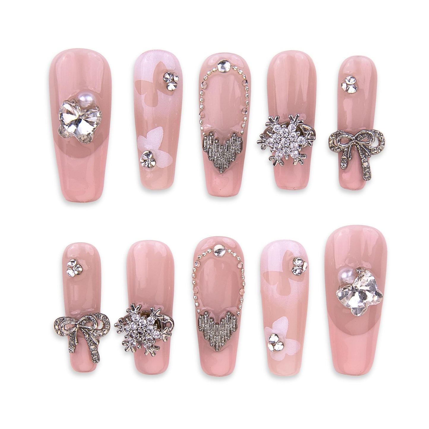 SIYOU Beauty | Fairy Space | Pink Fairy Long Coffin Press On Nails for Women (Medium) - Reusable, Salon-Quality Fake Nails (10pc)