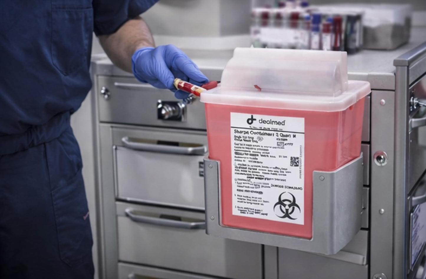 Dealmed Sharps Container 5 Quart Mailbox Lid, Professional Medical Needle Disposal, Puncture Resistant Container for Healthcare Facilities, Red (Pack of 2)
