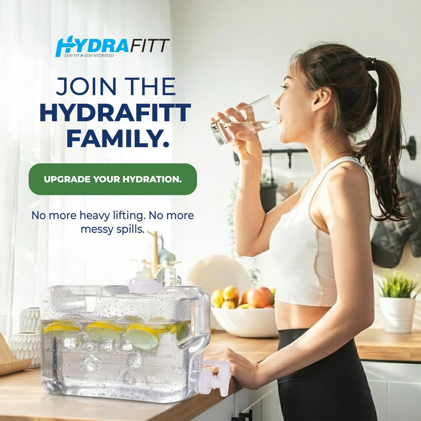 HydraFitt Refrigerator Water Dispenser 1.1 Gallon – Leak-Proof Slim Fridge Water Container with Spigot – BPA-Free Refillable Water Jug (Clear)