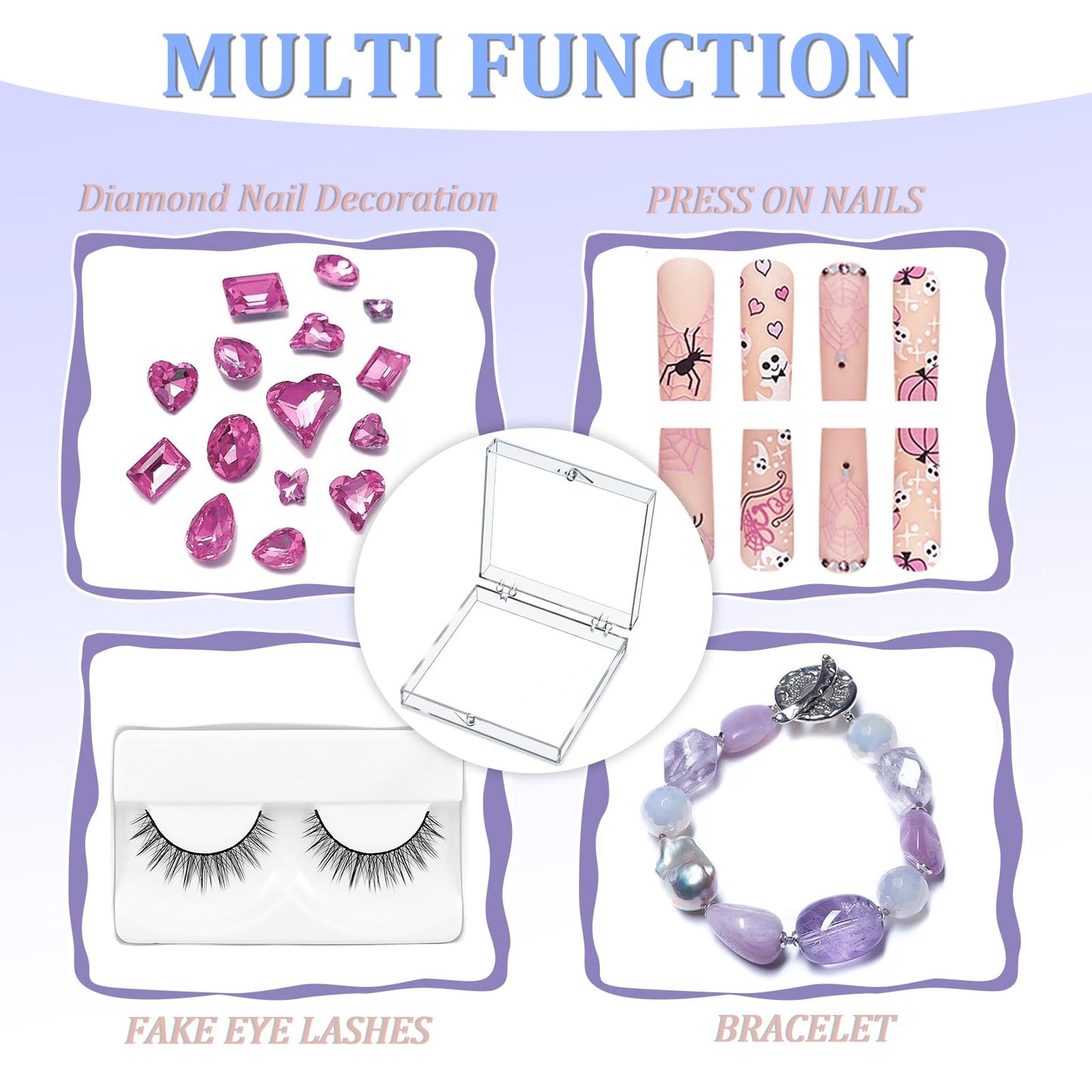 30 Sets Press on Nail Box Nail Display Case Artificial Nail Display Storage Box with 60 Pcs Adhesive Double Sided Tape Press On Nail Packaging for Nail Salon (Clear, 2.76 x 2.76 inch)