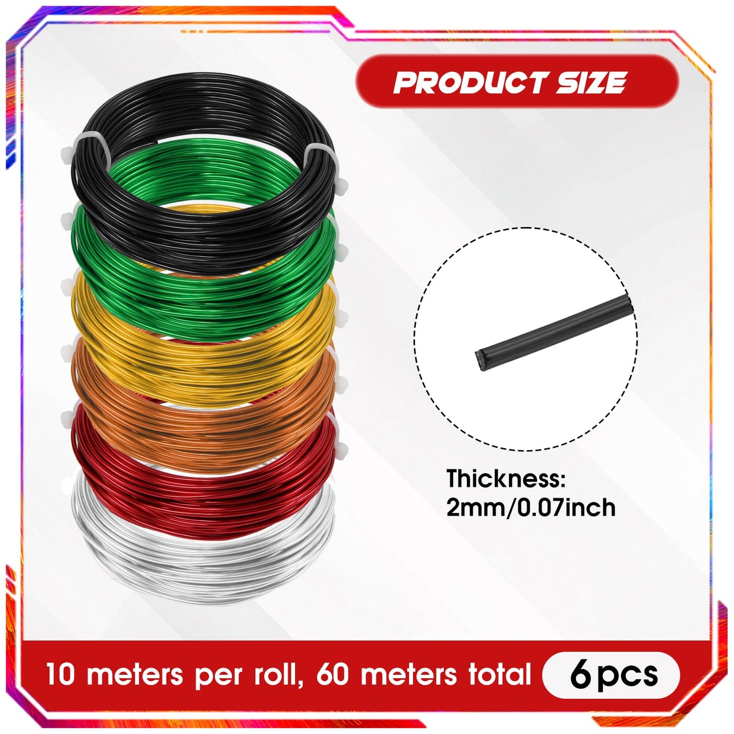 YTKavq Aluminum Craft Wire,14 Gauge 6 Rolls Jewelry Beading Wire for Jewelry Making, DIY Crafts & Floral Design - Soft Bendable Metal Wire, Perfect Alternative to Copper Wire (33FT x 6)