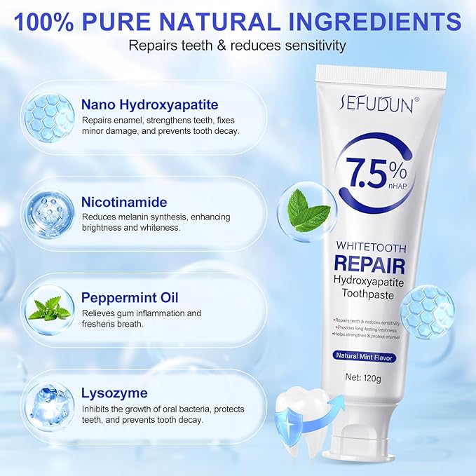 2 Pack Hydroxyapatite Toothpastes for Enamel Protection and Tooth Strengthening (4.23 Oz), Fluoride-Free Formula with Gentle Mint, for Sensitive Teeth, Daily Protection, Long-Lasting Fresh Breath
