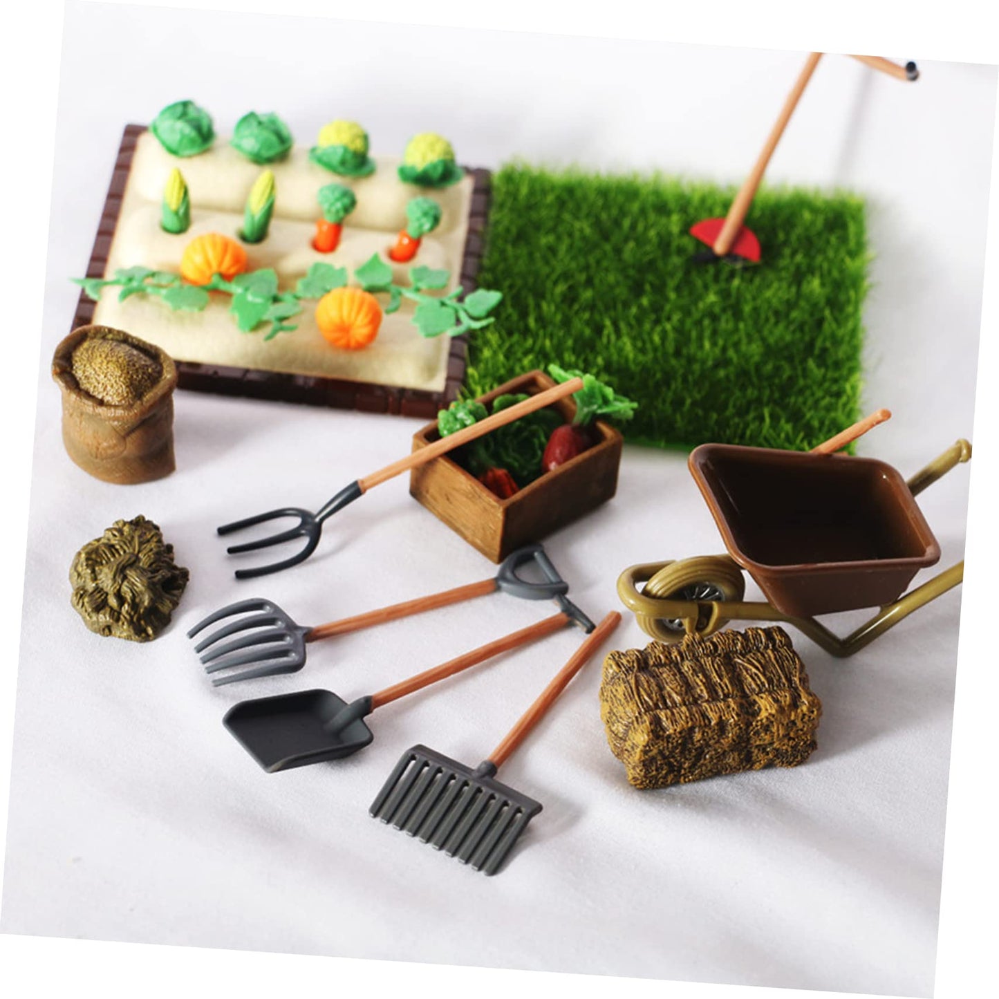 DOITOOL 1 Set Mini Rake Farm Model Kit Miniature Vegetable Figurines Resin Mini Farm Tool Models Micro Landscape Miniature Dollhouse Accessories