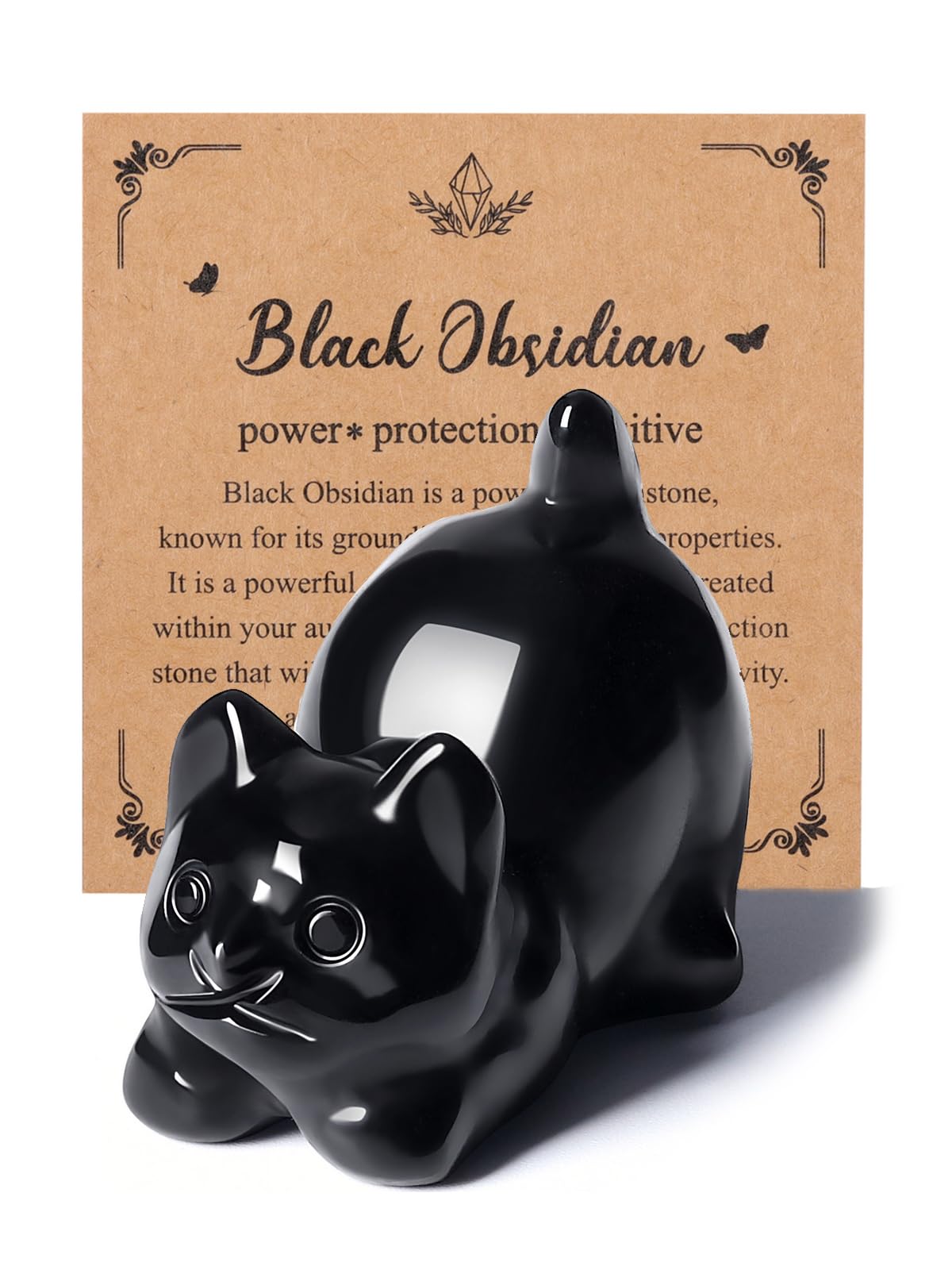 MANIFO Black Obsidian Crystal Cat Figurine for Cat Lovers Cute Gemstone Cat Ornaments for Home Office Cat Statue Gifts