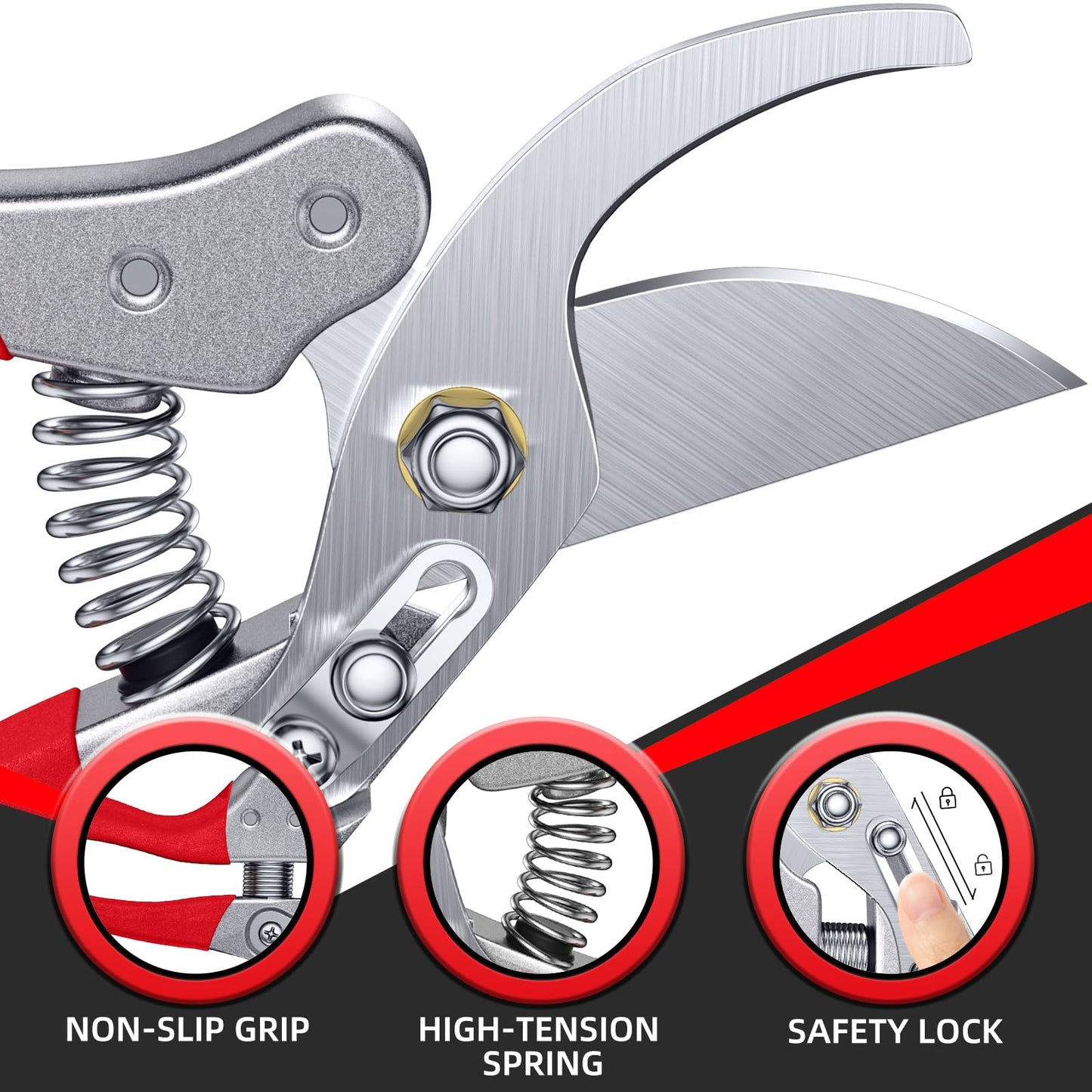 DECERK Professional Bypass Pruning Shears, Ultra Sharp Garden Scissors & Clippers, Effortless 3/4" Branch Hedge Clippers