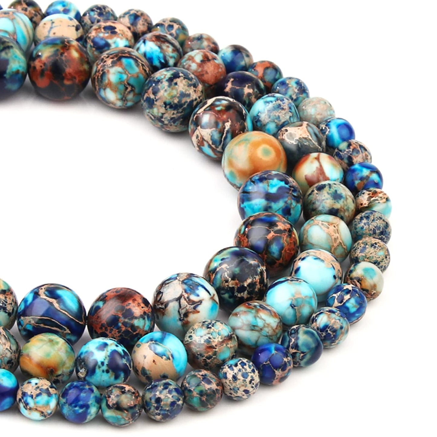 Filluck Natural Stone Beads 8mm Mixed Blue Imperial Jasper Polished Round Smooth Gemstone Beads for Jewelry Making Adults 15 Inch(Mixed Blue Imperial Jasper,8mm)