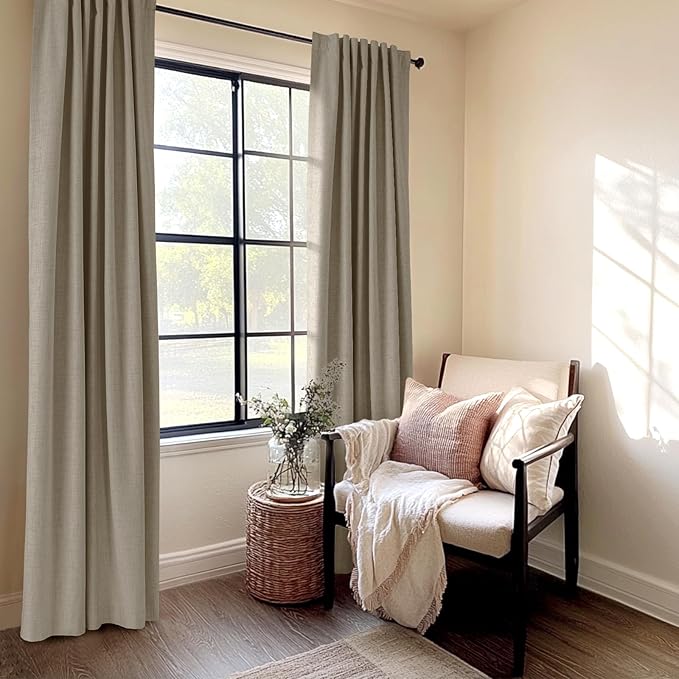 100% Blackout Shield Linen Blackout Curtains for Bedroom 96 Inches Long, Back Tab/Rod Pocket Living Room Drapes, Thermal Insulated Blackout Curtains 2 Panels Set, 50" W x 96" L, Faux Linen