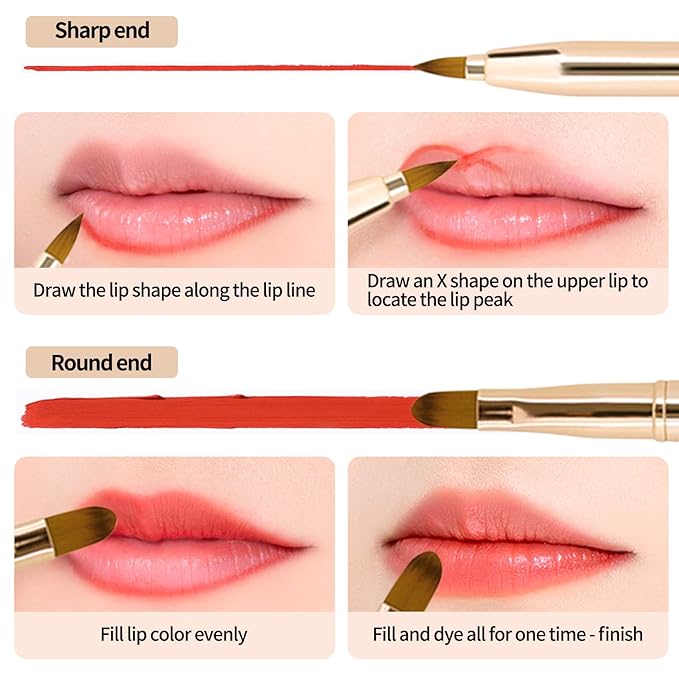Unaone [2 Pack] Lip Brush for Lipstick, Retractable Lip Brushes, Dual-ended Makeup Brush for Lipstick Lip Gloss, Include Lid