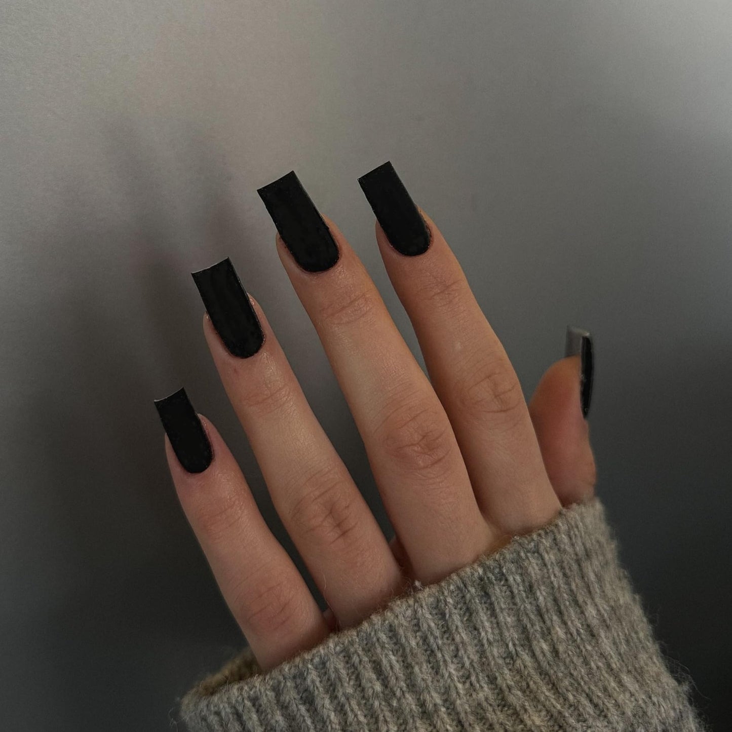 Matte Black Press On Nails Medium Long Square, Xcreando Medium Coffin Nails Acrylic Press ons Glue on Nails, Solid Color Fake Nail for Women, Natural Thick Artificial Stick on