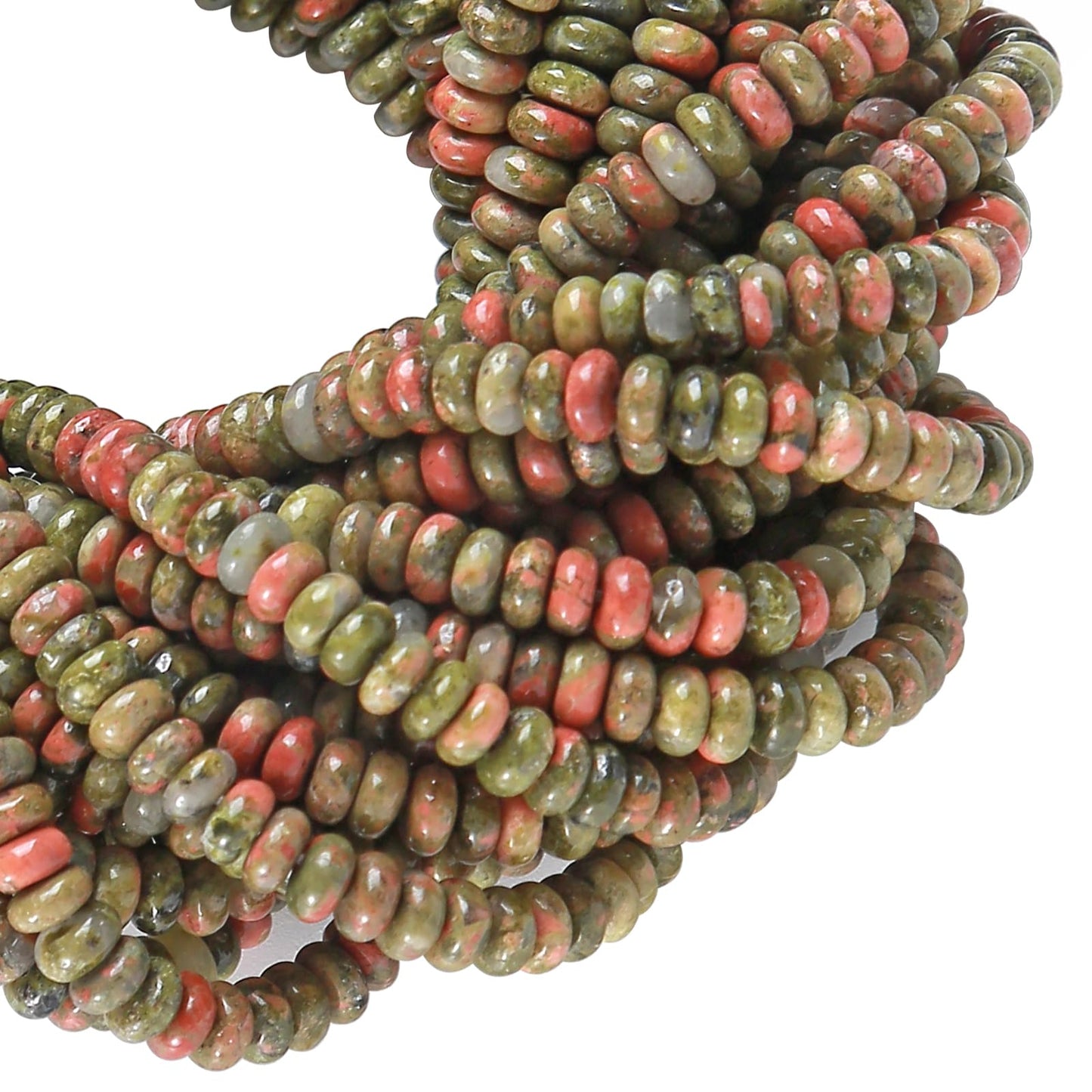 150PCS 2x4mm Natural Unakite Stone Rondelle Beads Abacus Disk Stone Beads Round Loose Spacer Gemstone for DIY Bracelet Necklace Jewelry Making