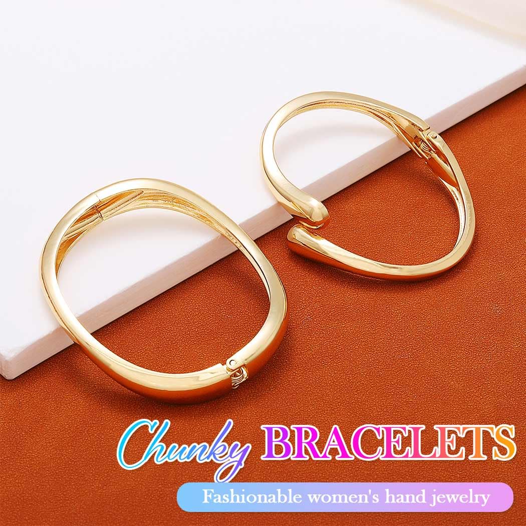 GORTIN Chunky Gold Bangle Bracelets for Women Gold Cuffs Bracelets Set Trendy Open Stackable Bracelet Jewelry (Gold-2PCS, One Size)
