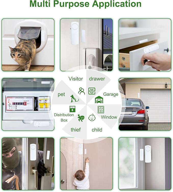 Door Window Alarm, 90dB Door Alarms Sensor for Kids Safety, Home Security, Door Window Burglar Alarm, Window Pool Alarms for Home, Apartments, Offices, Hotel Rooms (8pack)