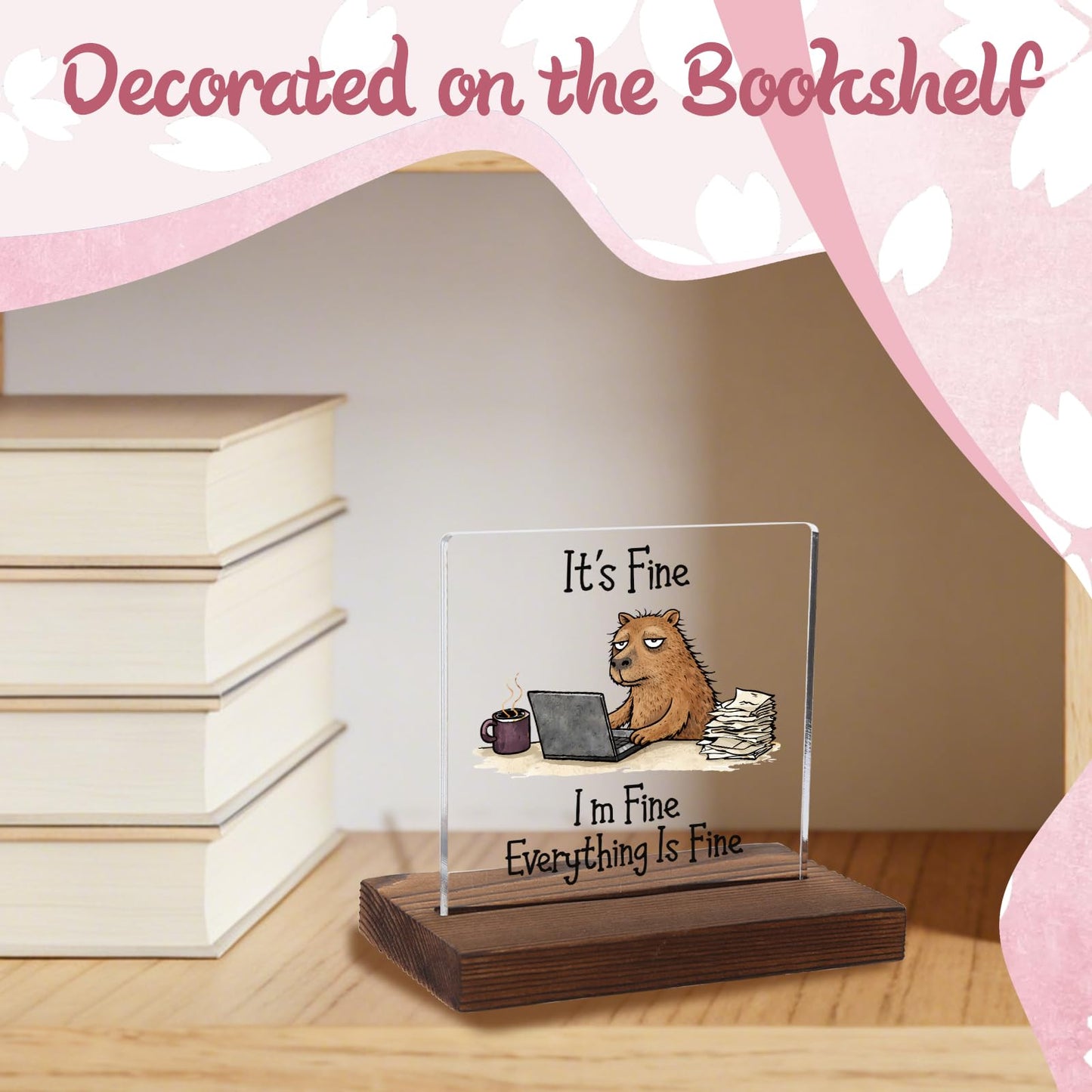 Funny Capybara Acrylic Plaque Gift, Calming Gift for Remote Worker, Relatable Desk Decor for Project Manager, Transparent Acrylic Plaque with Wooden Stand, HSJ119