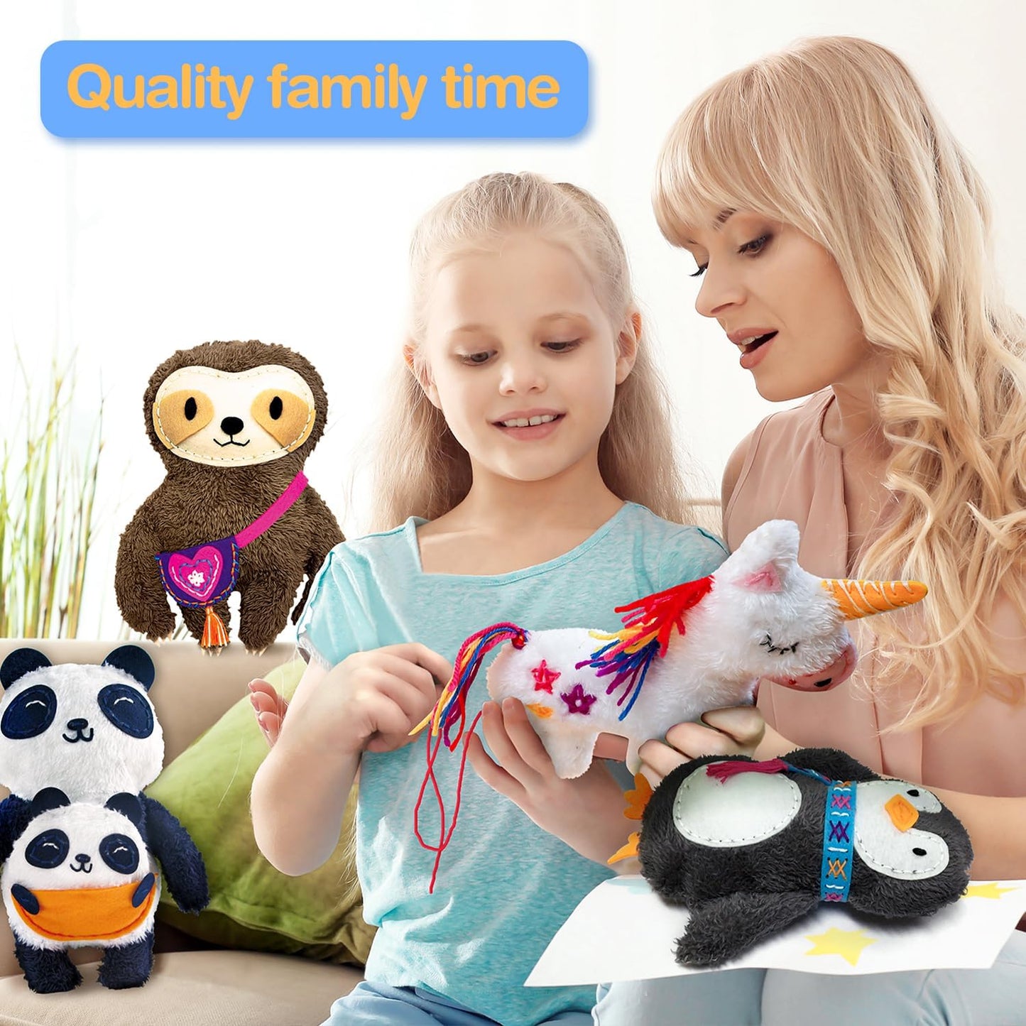 Avenir My First Sewing Kit for Kids Ages 6-8 Beginners | Learn to Sew Stuffed Animal Kit with Premium Plush | Child-Safe Pre-Punched Fabric Tools | Craft Gift for Boys & Girls