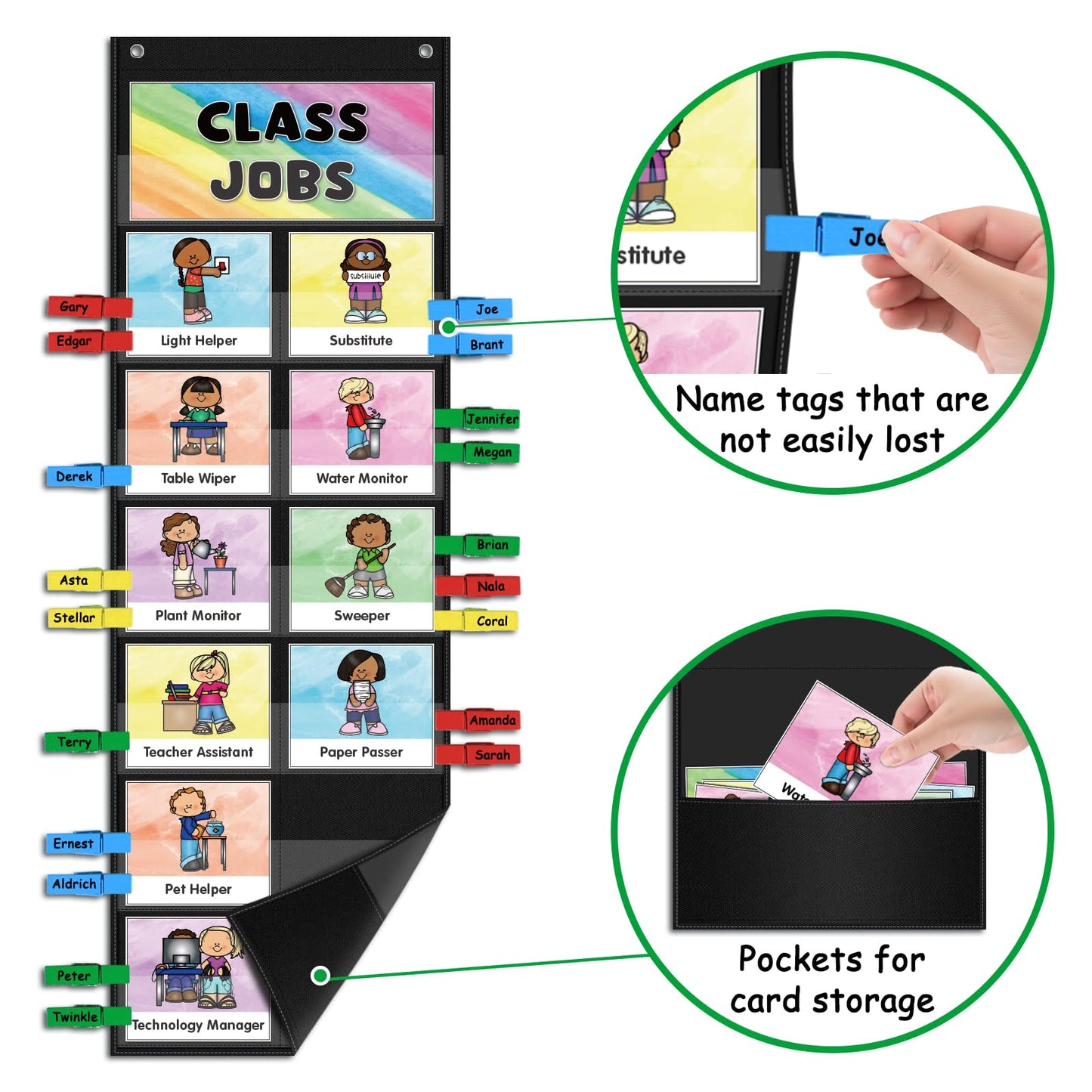 ABCxGOOD Class Jobs Pocket Chart Class Management Educational Pocket Chart Teacher's Helper, Preschool Classroom Must Haves Supplies, Great for Classroom Homeschool. (Black) (Black, 29.5"*10")