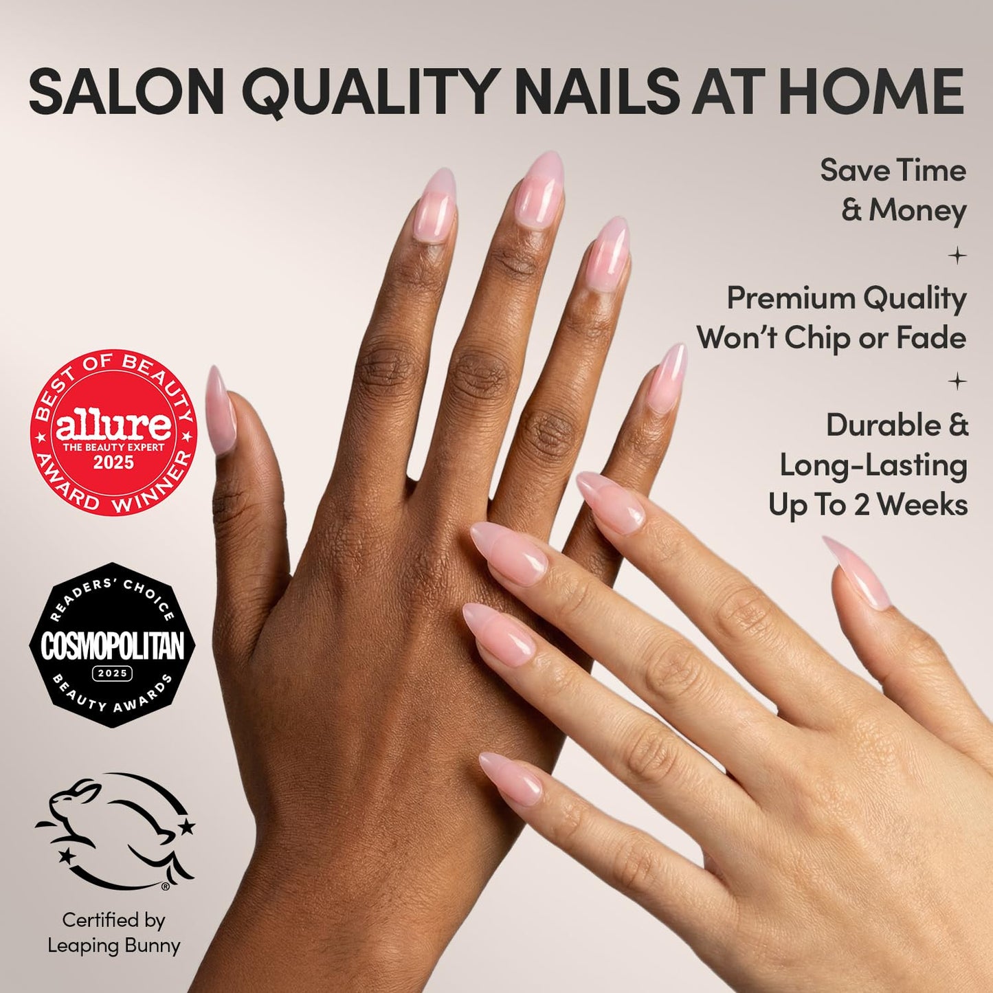 Glamnetic Press On Nails - Cloud 9 | Jelly UV Finish Medium Pointed Almond Shape Fake Nails, Salon Quality in 15 Sizes, Semi-Transparent - 30 Nail Kit with Glue
