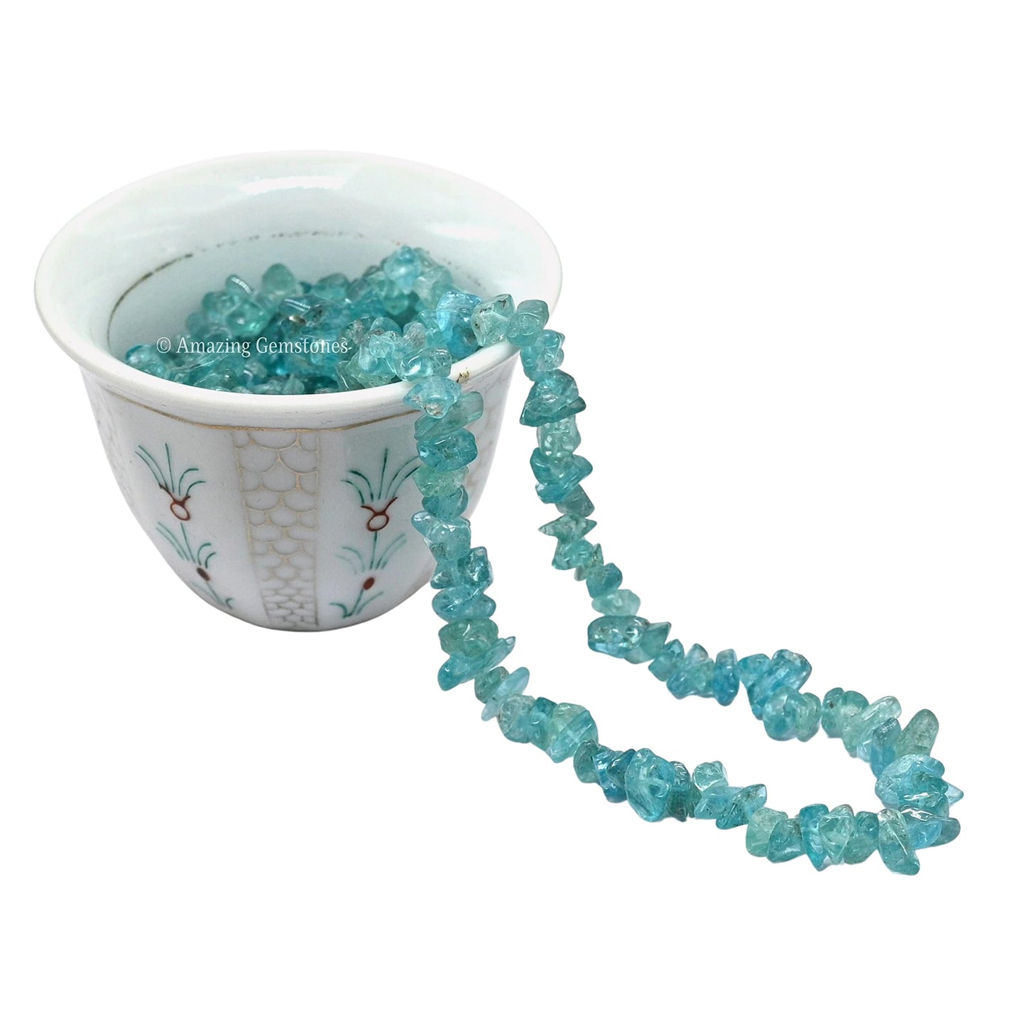 Apatite Pre Drilled Crystal Crushed Chips Beads for Bracelets Making, DIY Handmade Natural Healing Crystals (25 Inch Strand)