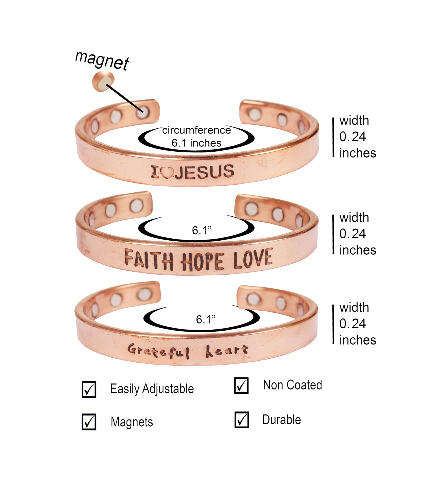 Touchstone copper bracelets | gift for men women |adjustable 100% pure solid real magnetic jewelry | handmade bracelet set combo | rope braided tibetan bangles. Set of 3 different messages engraved.