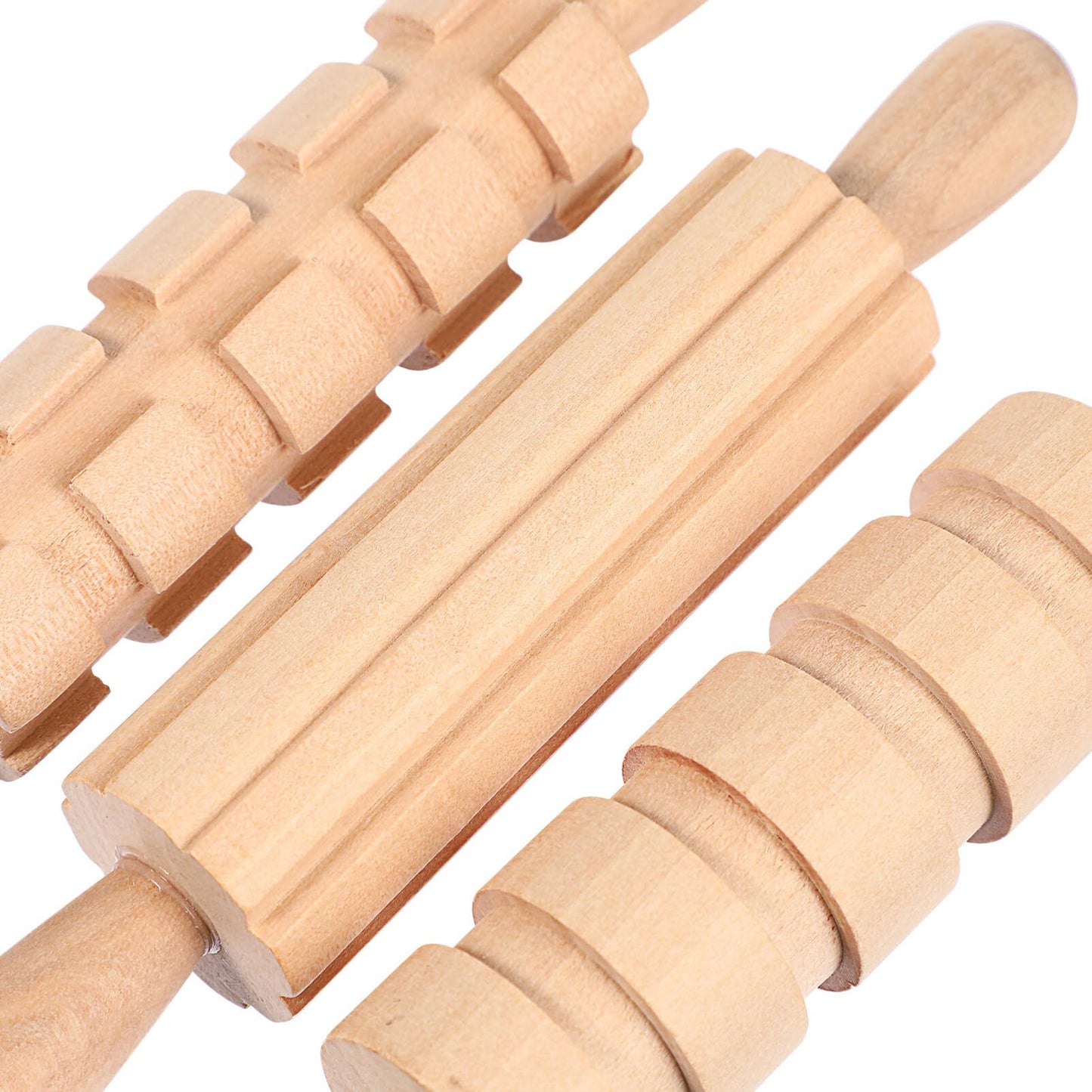 NUOBESTY Wooden Clay Tools Kids Wood Stamps Hand Rollers Plasticine Tools Pottery Molding Clay Accessories for Art DIY Crafts Activities 12pcs