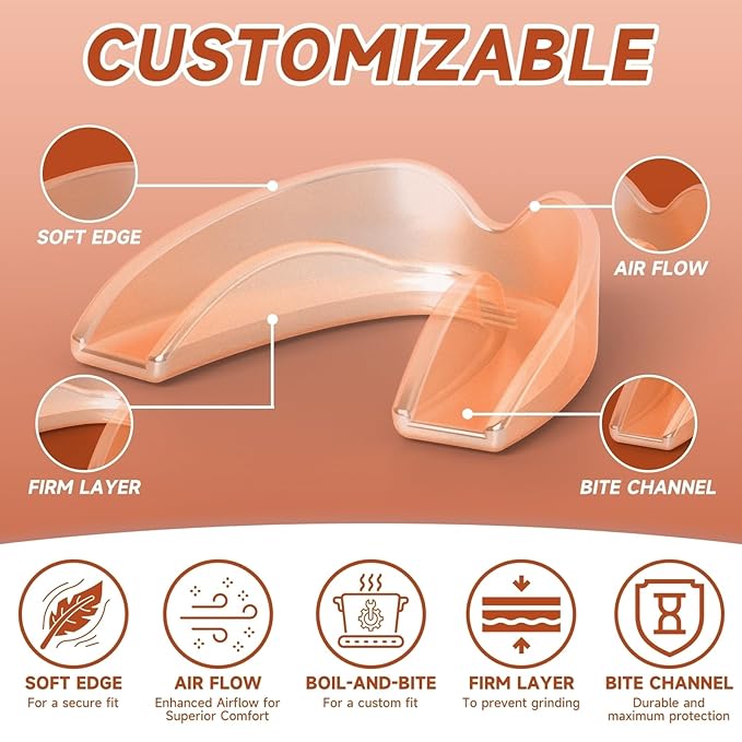 4 Pack Orange Mouth Guards for Women and Men, Large Size, Moldable Night Guards for Teeth Grinding and Clenching, Comfortable Bite Guards, Stylish Custom Dental Guards for Protection